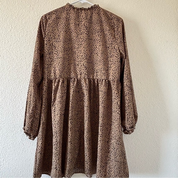 Light Brown Black Polkadot Long Sleeve Dress Fits Women S-M - Picture 6 of 8